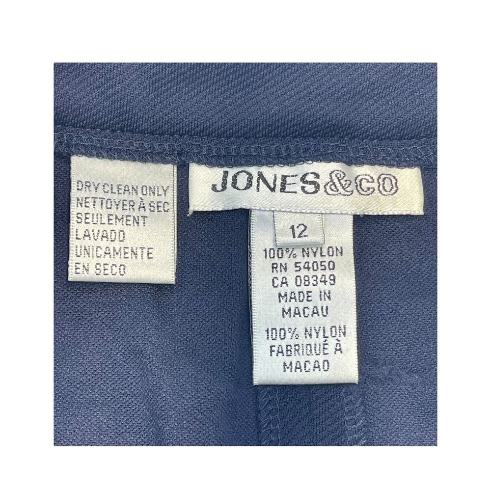 Jones & Co Straight & Pencil Skirt Women 12 Navy 100% Nylon Pockets Button Front - Picture 4 of 6